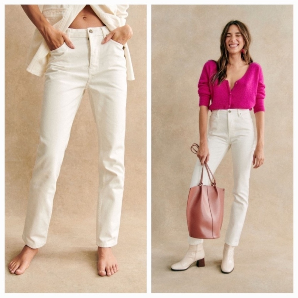 Sezane Women's High Rise Jeans - Cream